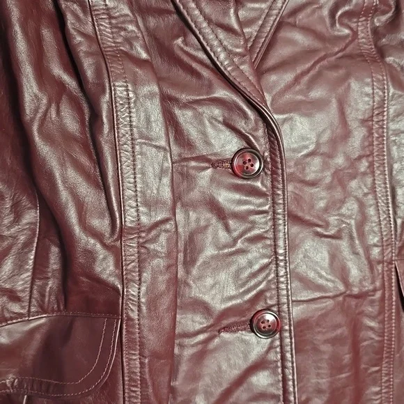 Vintage Northside Fashions Burgundy Leather Button Front Jacket Size 9 - Picture 10 of 11